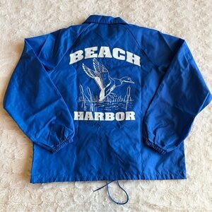 Vintage Beach Harbor Jacket Womens Large Blue Duck Staff Spell Out Bird 80s USA